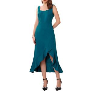 Sleeveless Elegant Ruffles Split Hem Evening Party Dress Blue Green